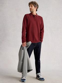 White Stuff Cotton Long Sleeve Polo Shirt, Dark Plum
