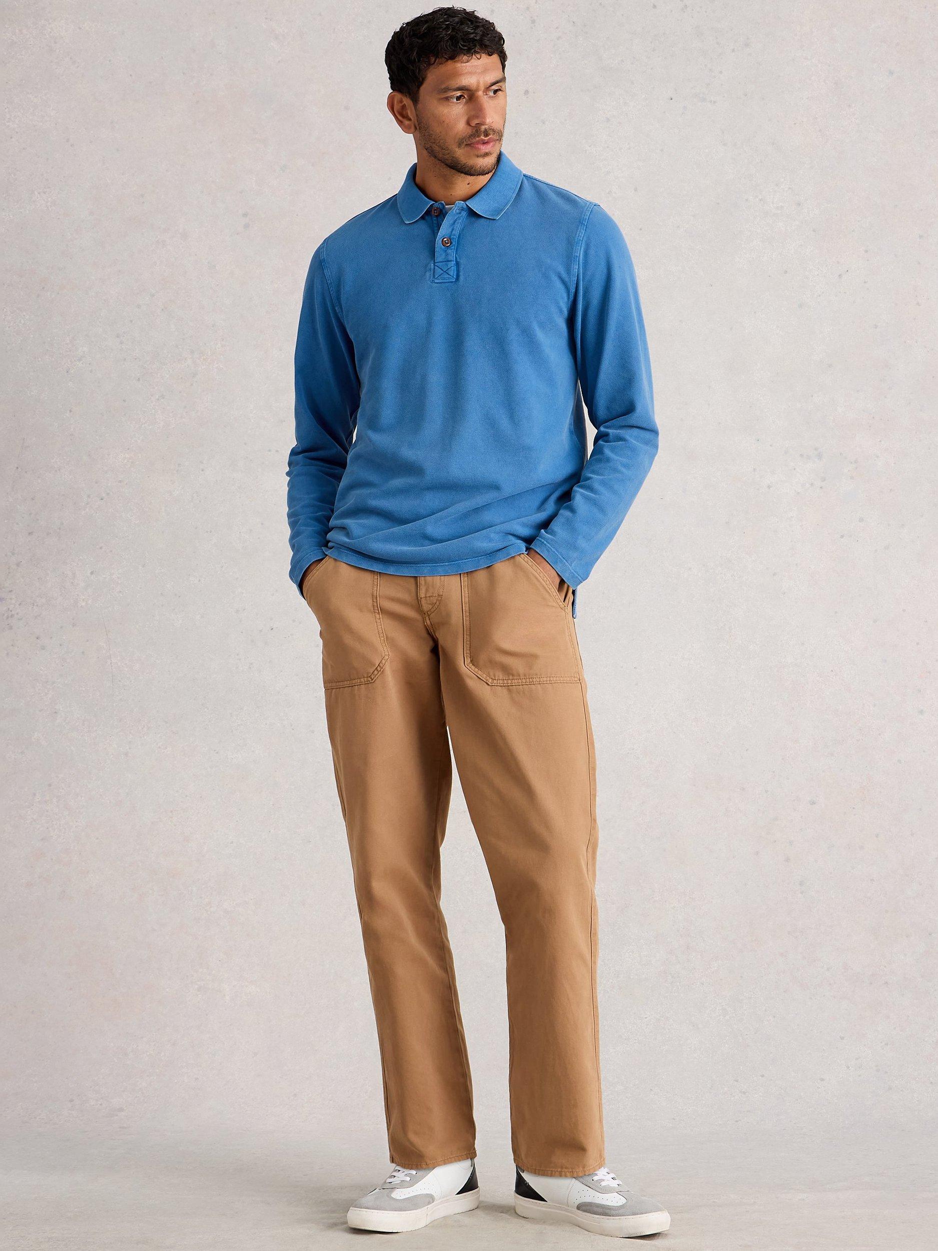 Product image 1 of 6, which shows White Stuff Long Sleeve Utility Polo Shirt, Mid Blue, XS Reg