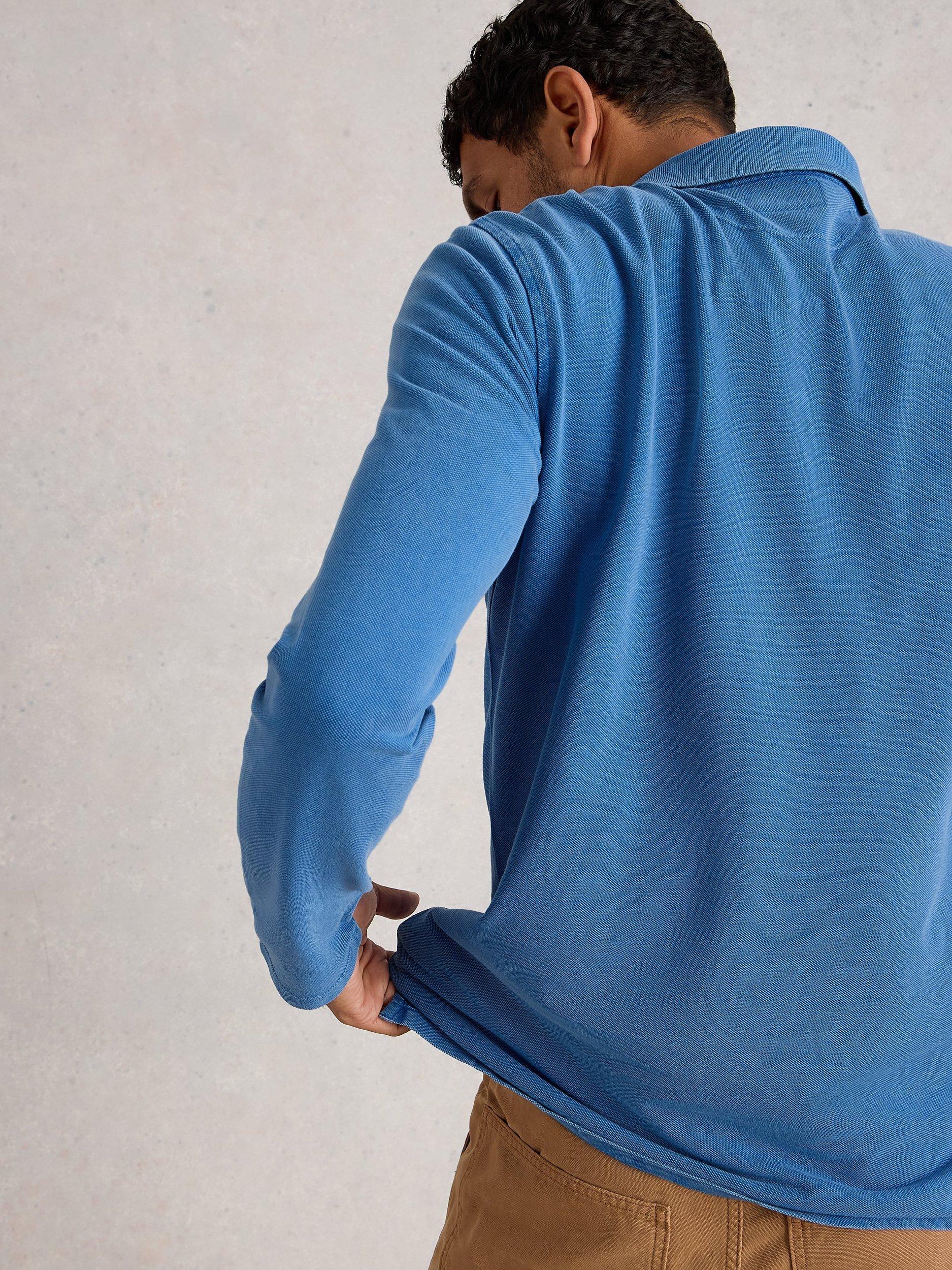 Product image 2 of 6, which shows White Stuff Long Sleeve Utility Polo Shirt, Mid Blue, XS Reg
