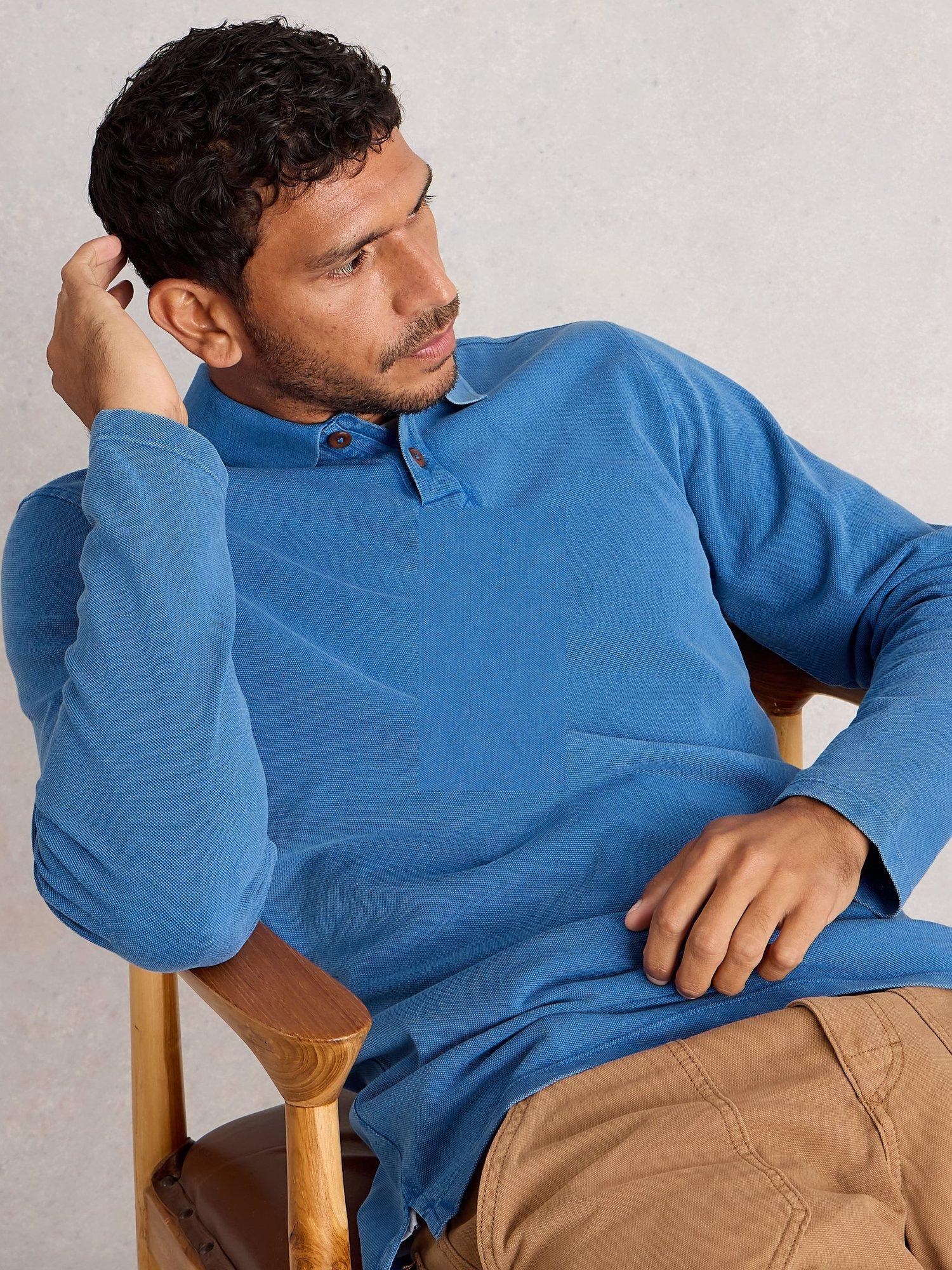 Product image 4 of 6, which shows White Stuff Long Sleeve Utility Polo Shirt, Mid Blue, XS Reg