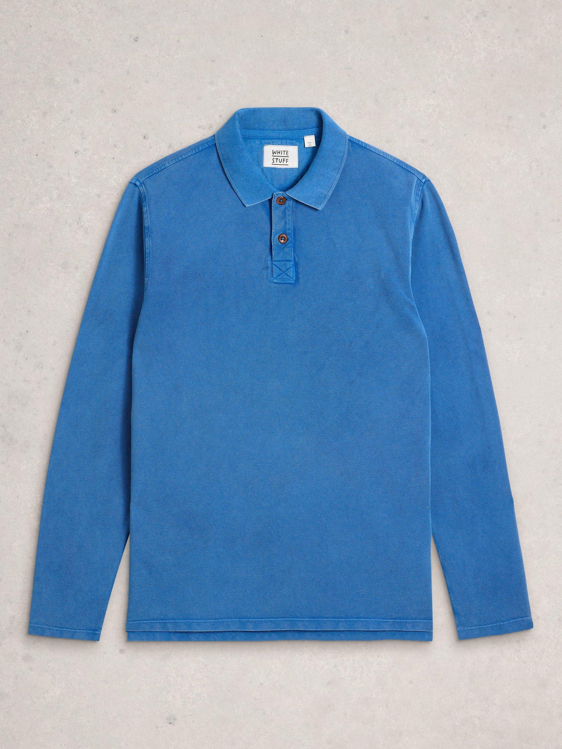Product image 5 of 6, which shows White Stuff Long Sleeve Utility Polo Shirt, Mid Blue, XS Reg