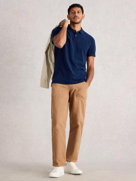 White Stuff Cotton Regular Fit Short Sleeve Utility Polo Shirt, Deep Blue