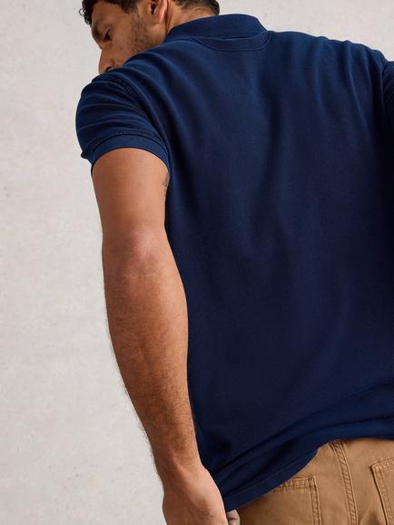 White Stuff Cotton Regular Fit Short Sleeve Utility Polo Shirt - view 2, Deep Blue