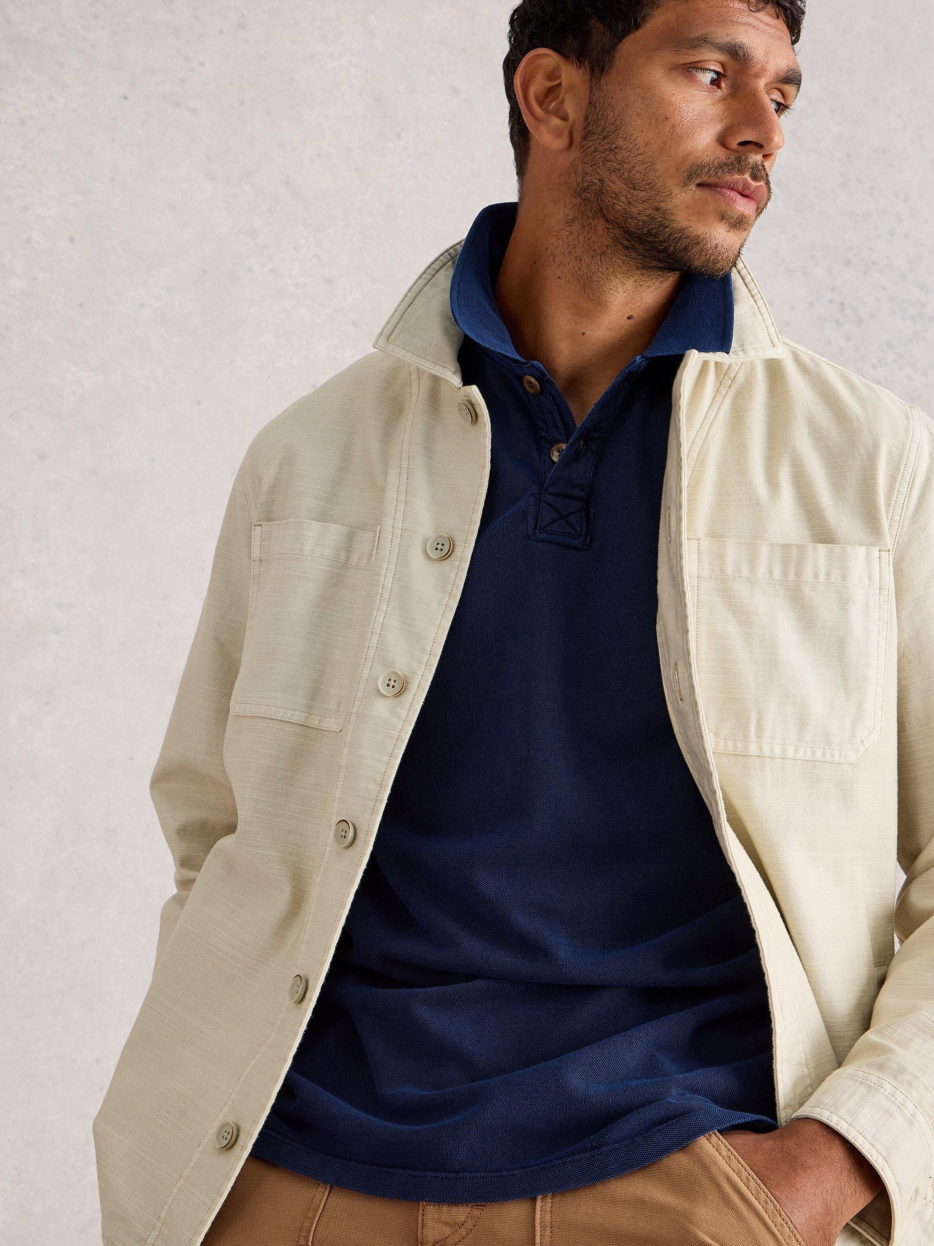 Product image 3 of 6, which shows White Stuff Cotton Regular Fit Short Sleeve Utility Polo Shirt, Deep Blue, XS Reg