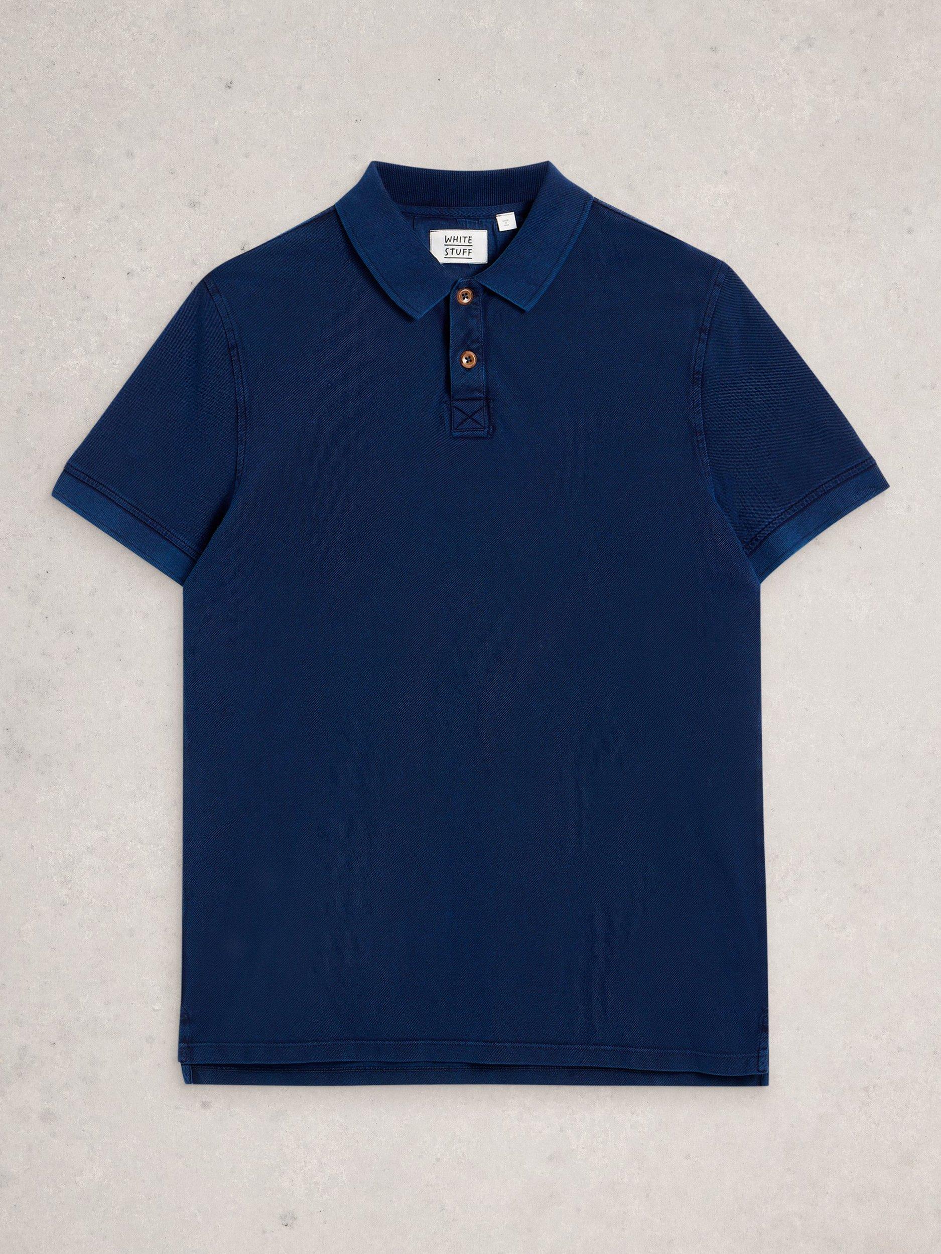 Product image 5 of 6, which shows White Stuff Cotton Regular Fit Short Sleeve Utility Polo Shirt, Deep Blue, XS Reg