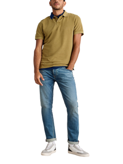 White Stuff Cotton Regular Fit Short Sleeve Utility Polo Shirt, Khaki Grn