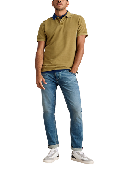 White Stuff Cotton Regular Fit Short Sleeve Utility Polo Shirt, Khaki Grn