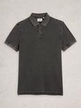 White Stuff Utility Short Sleeve Washed Cotton Polo Shirt, Washed Black