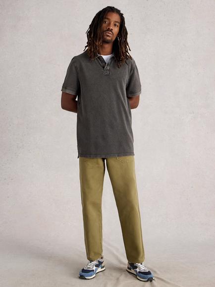 White Stuff Utility Short Sleeve Washed Cotton Polo Shirt, Washed Black, Washed Black