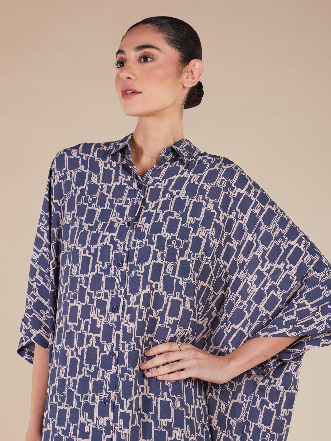 Product image 3 of 4, which shows Aab Graphic Shirt Kaftan, Blue/Multi, S Reg