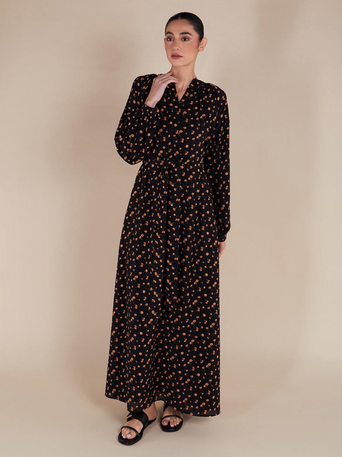 Product image 1 of 3, which shows Aab Buttercup Floral Maxi Dress, Black, S Reg