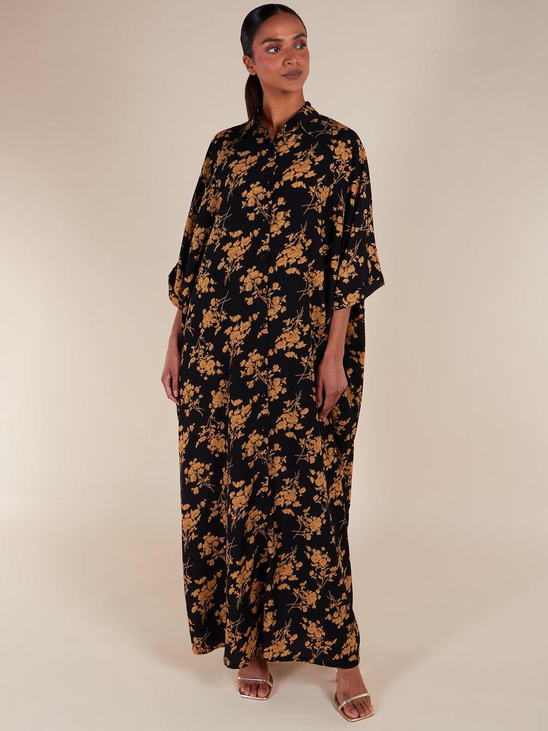 Product image 1 of 3, which shows Aab Floral Shirt Maxi Dress, Yellow/Multi, S Reg