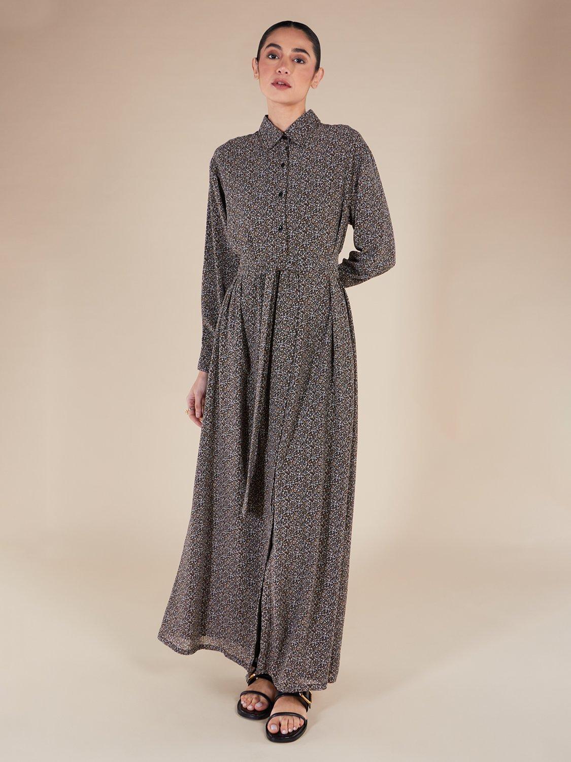 Product image 1 of 4, which shows Aab Micro Floral Shirt Maxi Dress, Yellow/Multi, S Reg