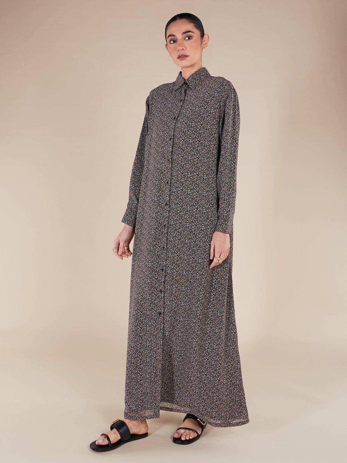 Product image 2 of 4, which shows Aab Micro Floral Shirt Maxi Dress, Yellow/Multi, S Reg