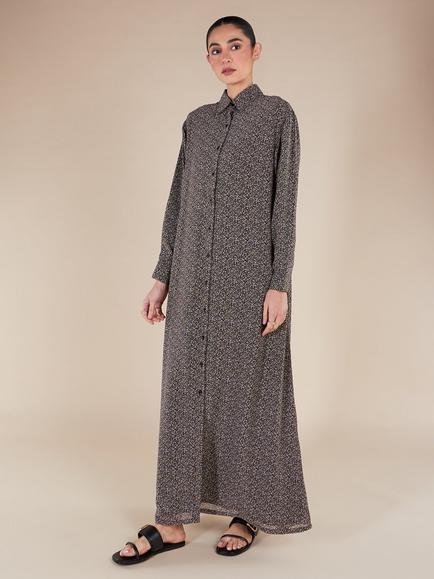Aab Micro Floral Shirt Maxi Dress, Yellow/Multi - view 2, Yellow/Multi