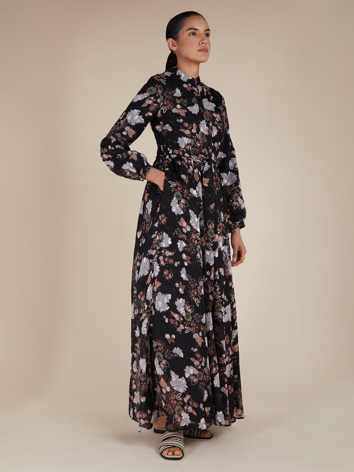 Product image 1 of 5, which shows Aab Floral Shirt Maxi Dress, Black Multi Black, S Reg