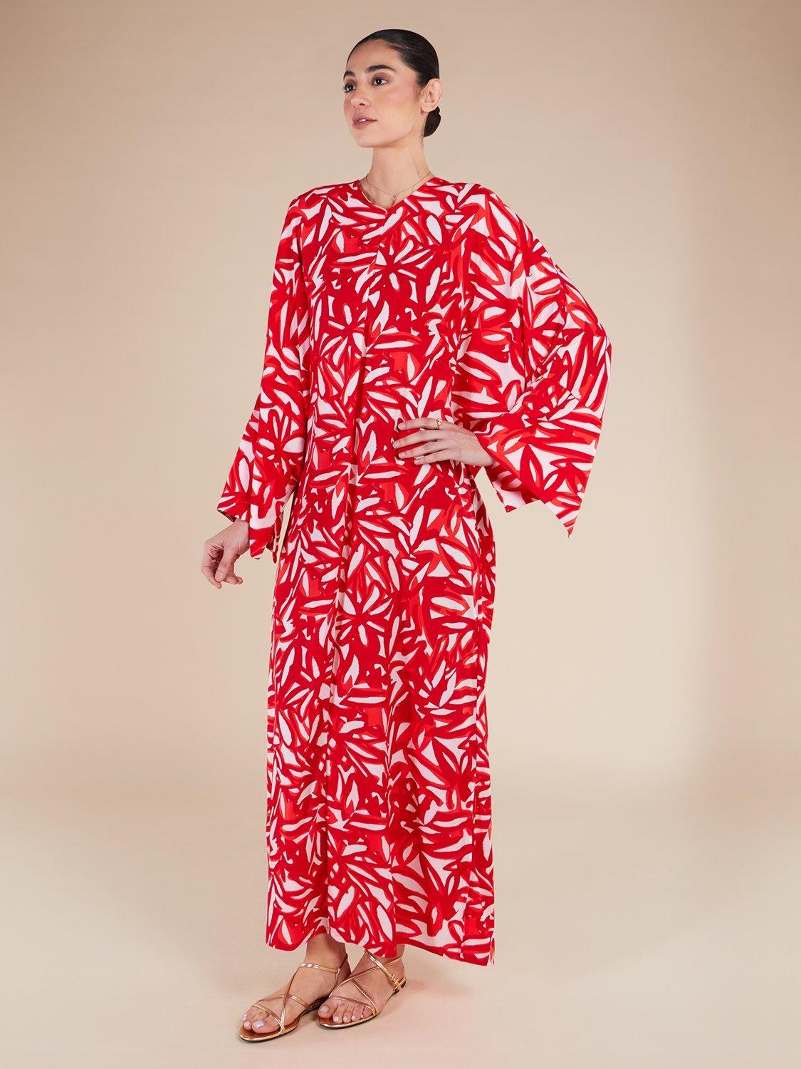 Product image 1 of 3, which shows Aab Roma Floral Kaftan, Red, S Reg