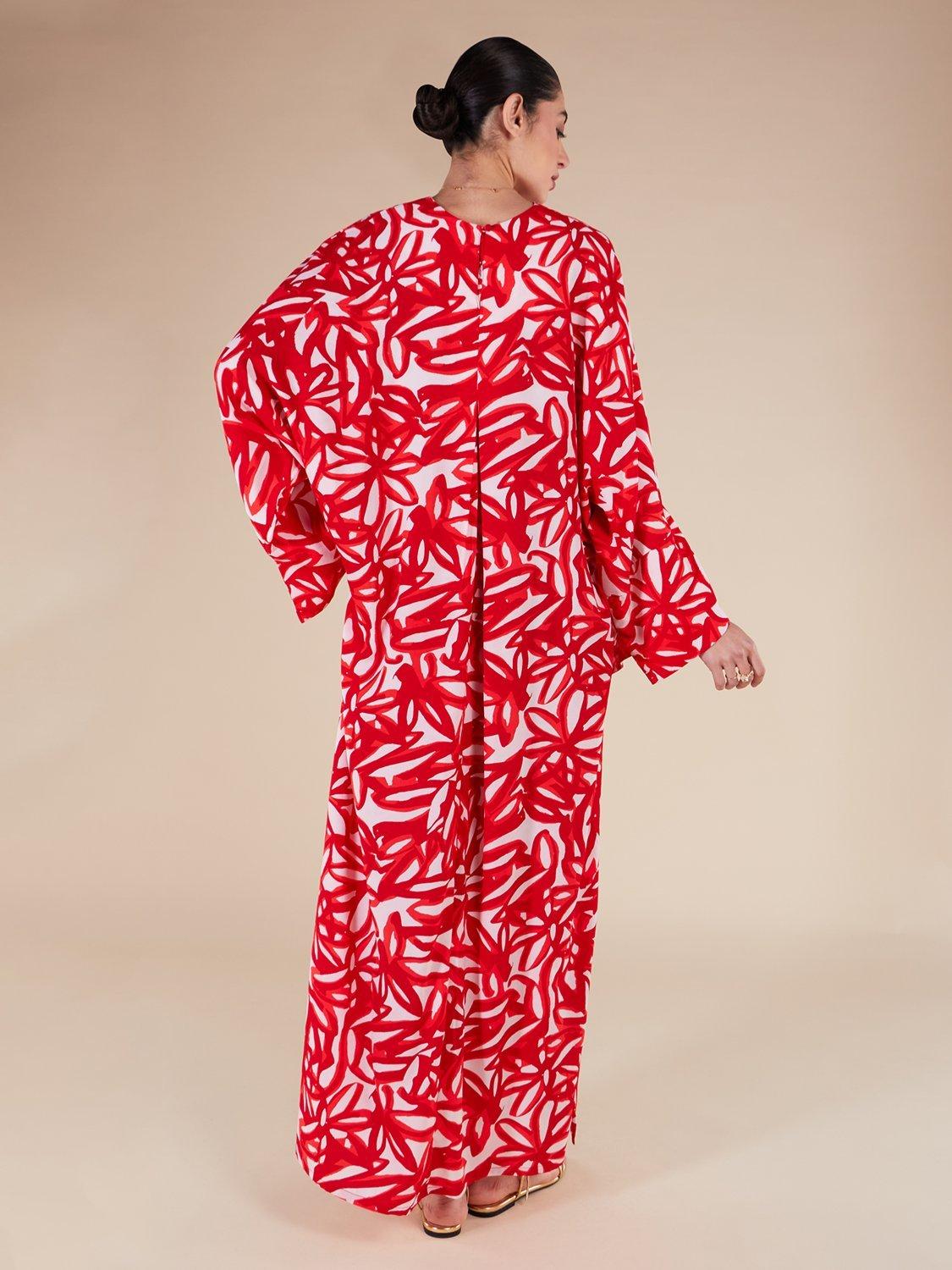 Product image 2 of 3, which shows Aab Roma Floral Kaftan, Red, S Reg
