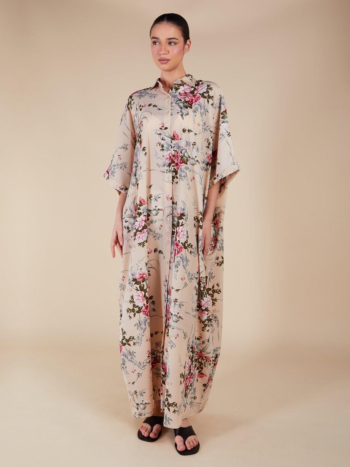 Product image 1 of 4, which shows Aab Wild Flower Kaftan Maxi Dress, Multi, S Reg