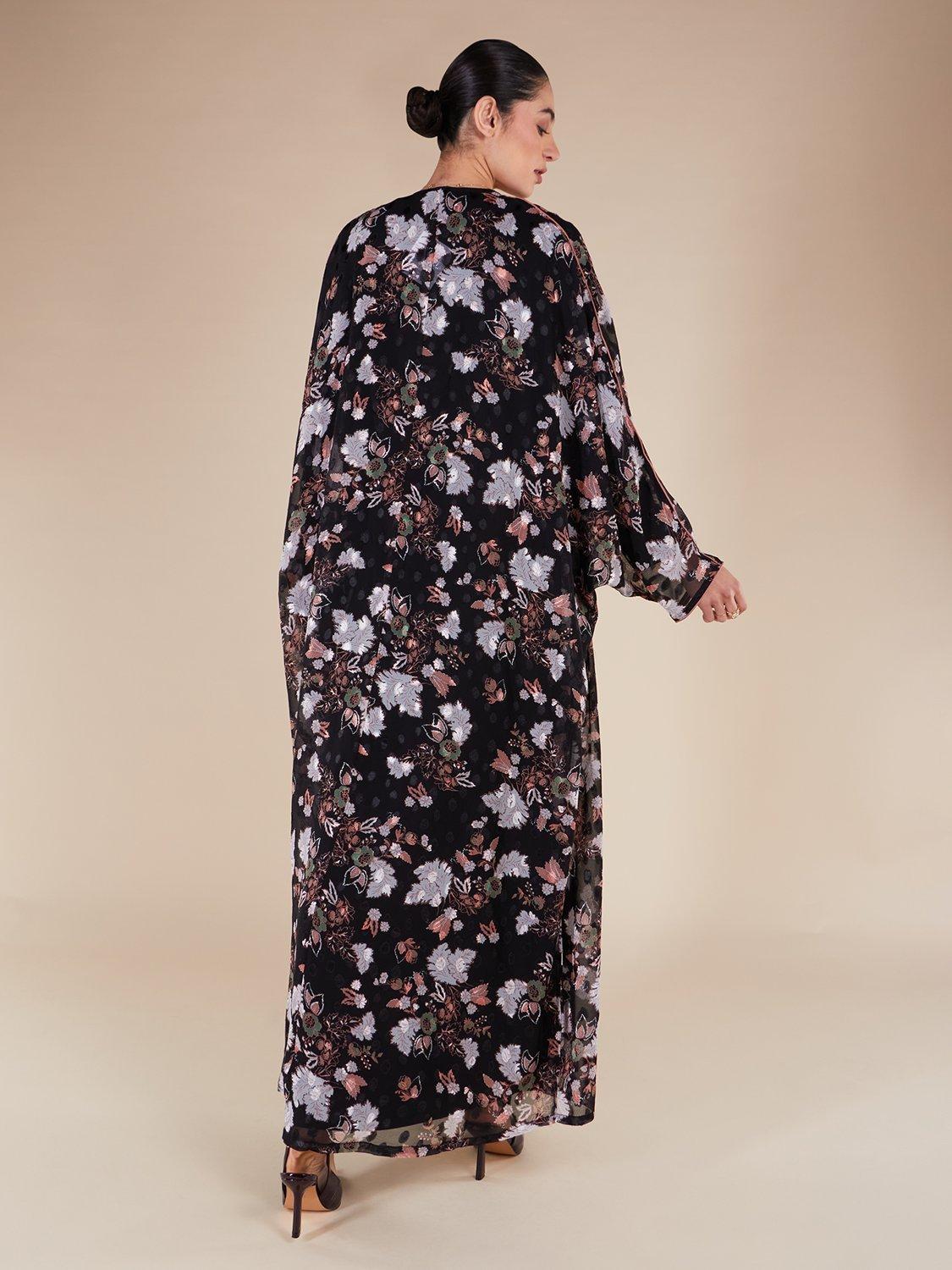 Product image 3 of 5, which shows Aab Floral Belted Kimono, Black/Multi, S Reg
