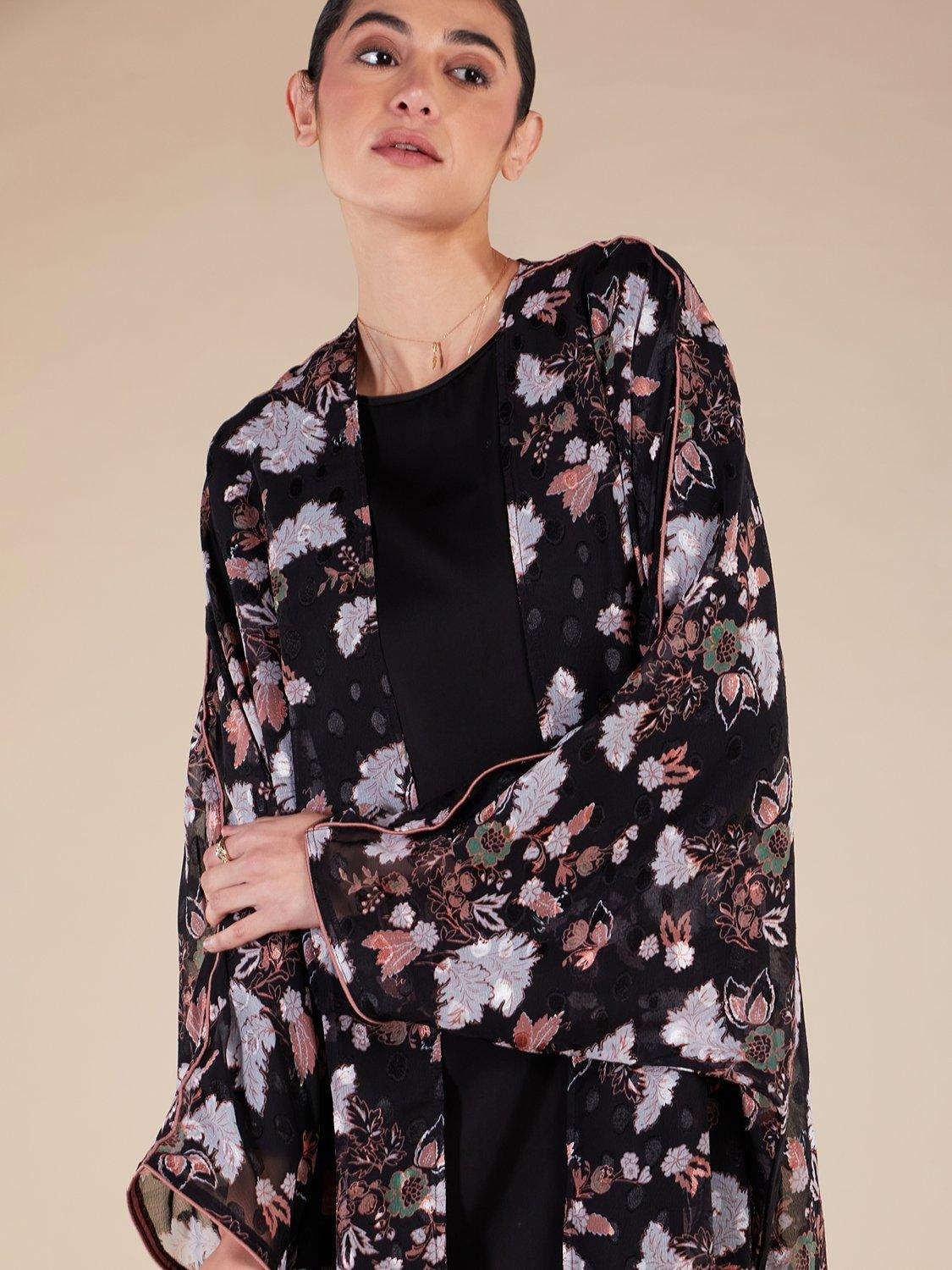Product image 4 of 5, which shows Aab Floral Belted Kimono, Black/Multi, S Reg
