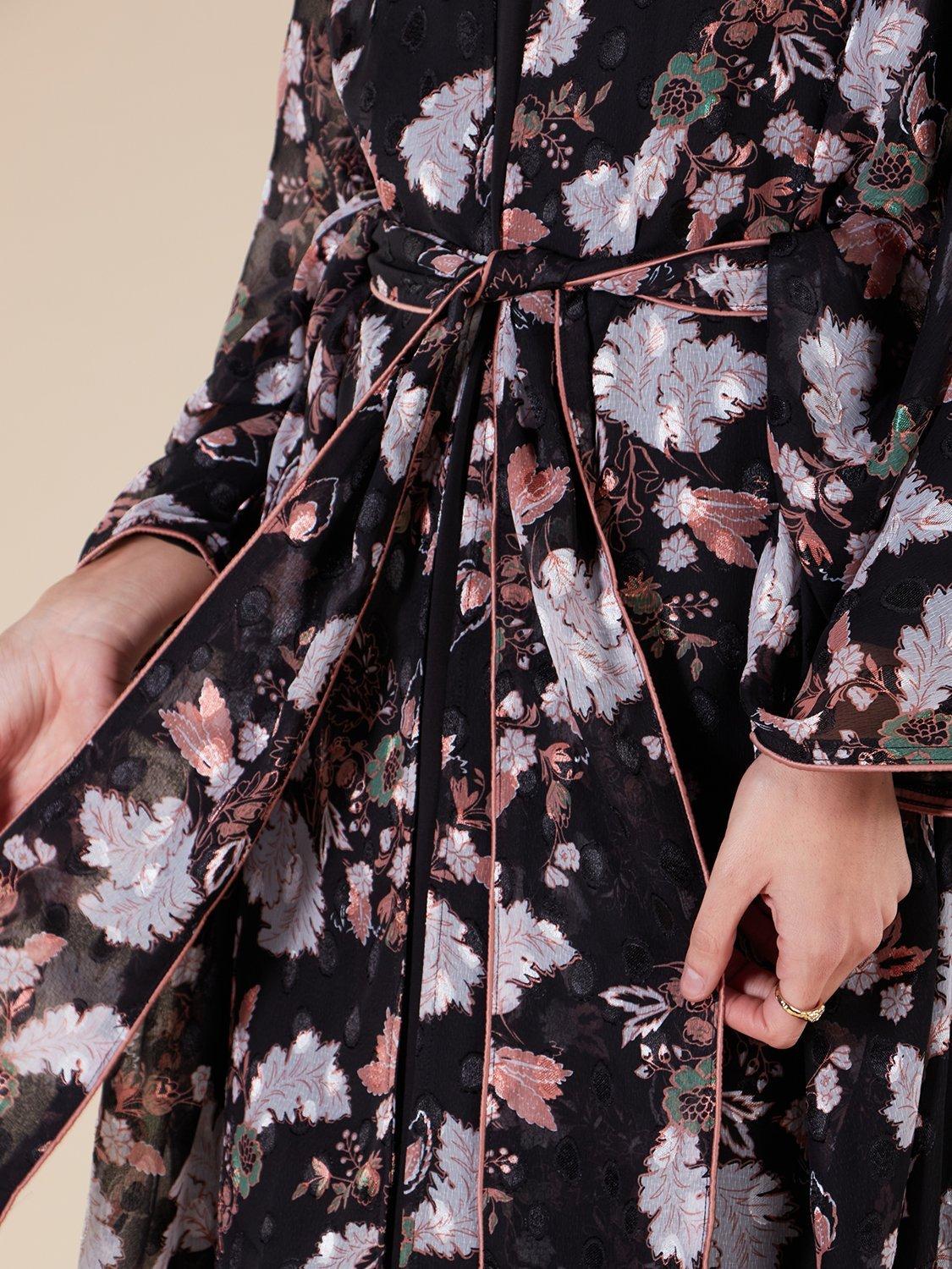 Product image 5 of 5, which shows Aab Floral Belted Kimono, Black/Multi, S Reg