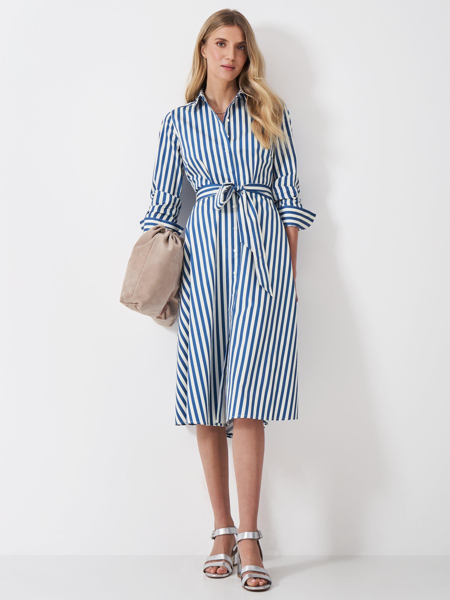 Product image 1 of 6, which shows Crew Clothing Stripe Shirt Dress, White, 10
