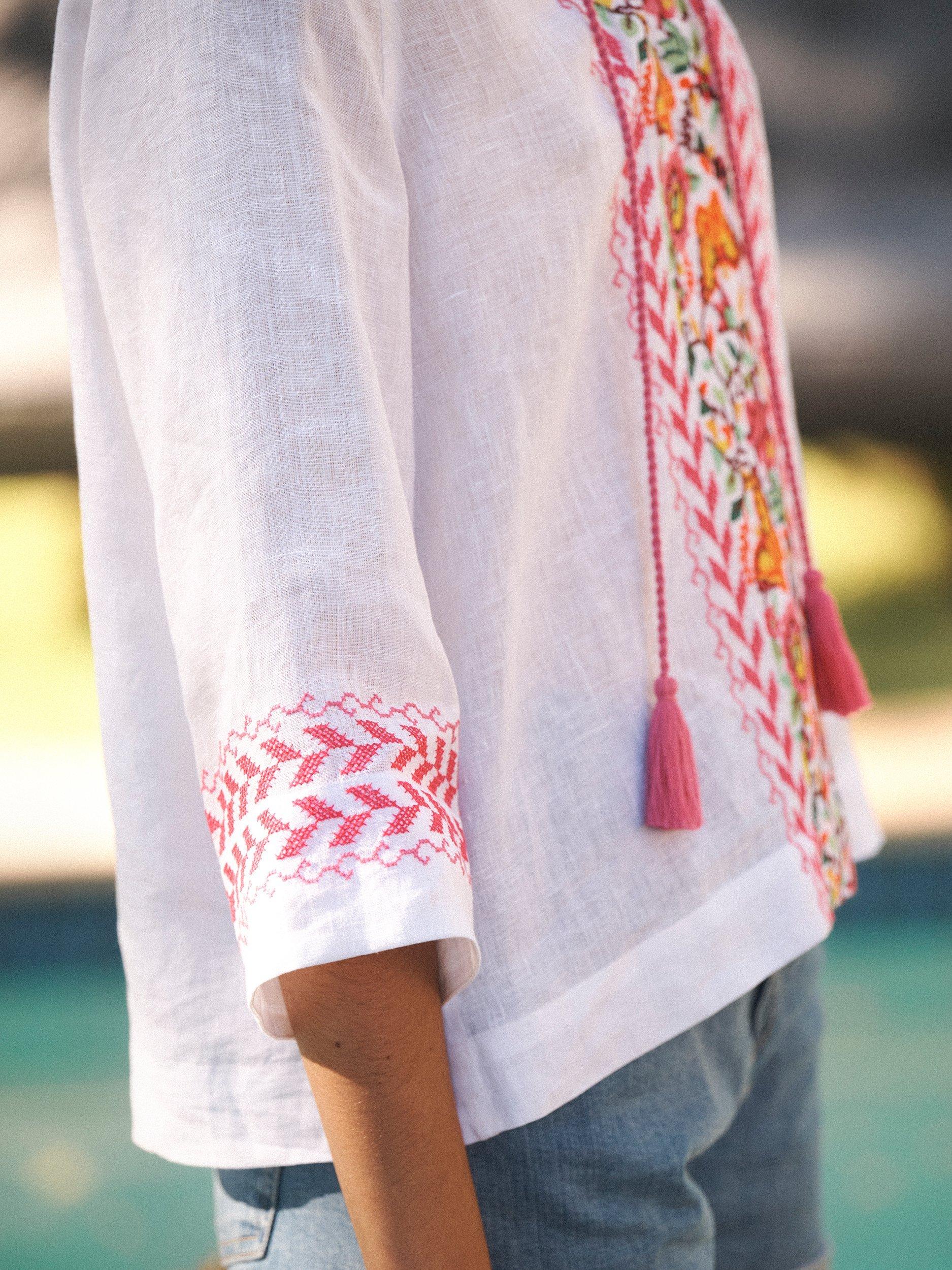 Product image 3 of 8, which shows NRBY Marcella Embroidered Linen Top, White, XS