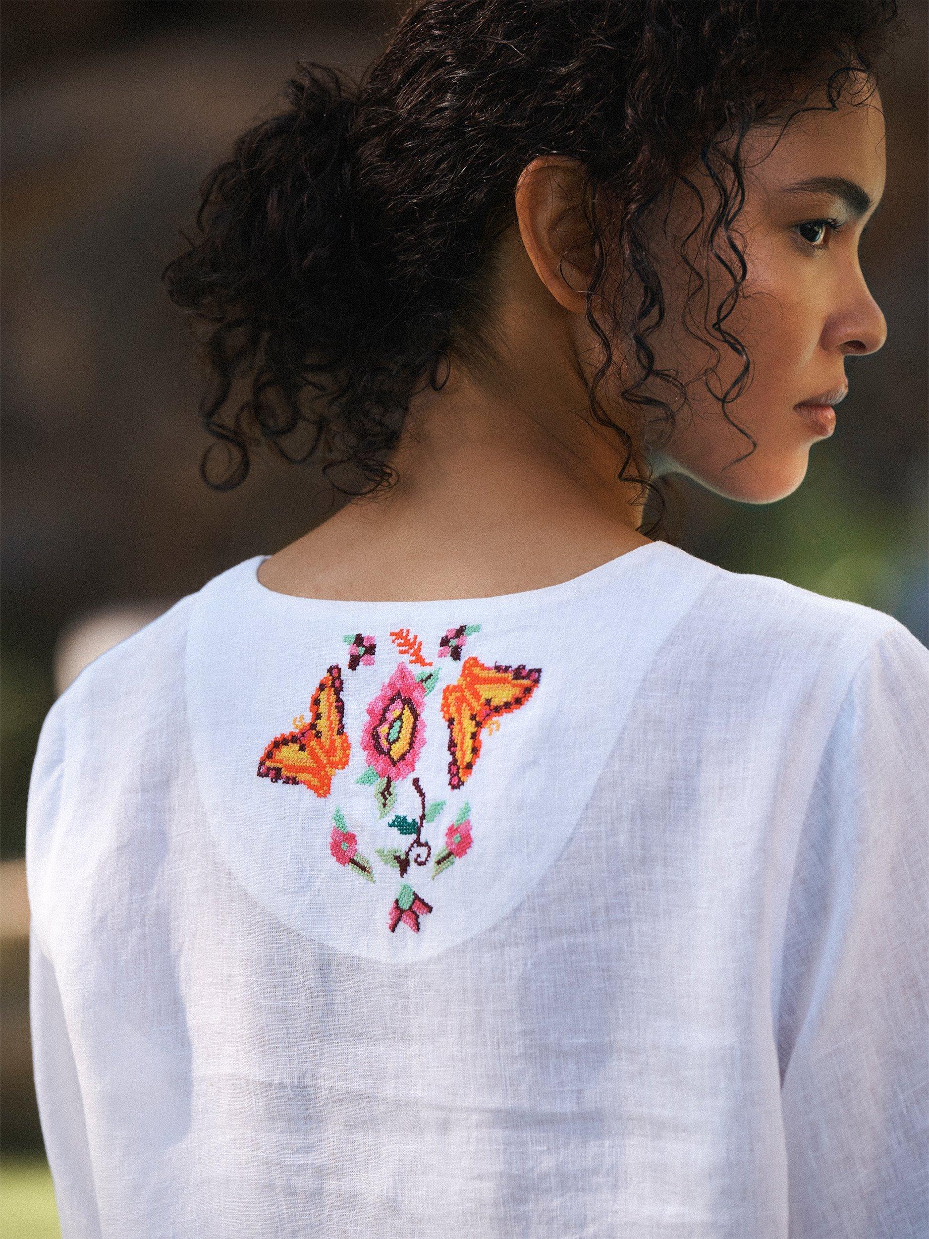Product image 6 of 8, which shows NRBY Marcella Embroidered Linen Top, White, XS