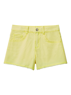 Benetton Kids' Cotton Five Pocket Frayed Shorts, Bright Yellow