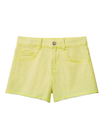 Benetton Kids' Cotton Five Pocket Frayed Shorts, Bright Yellow