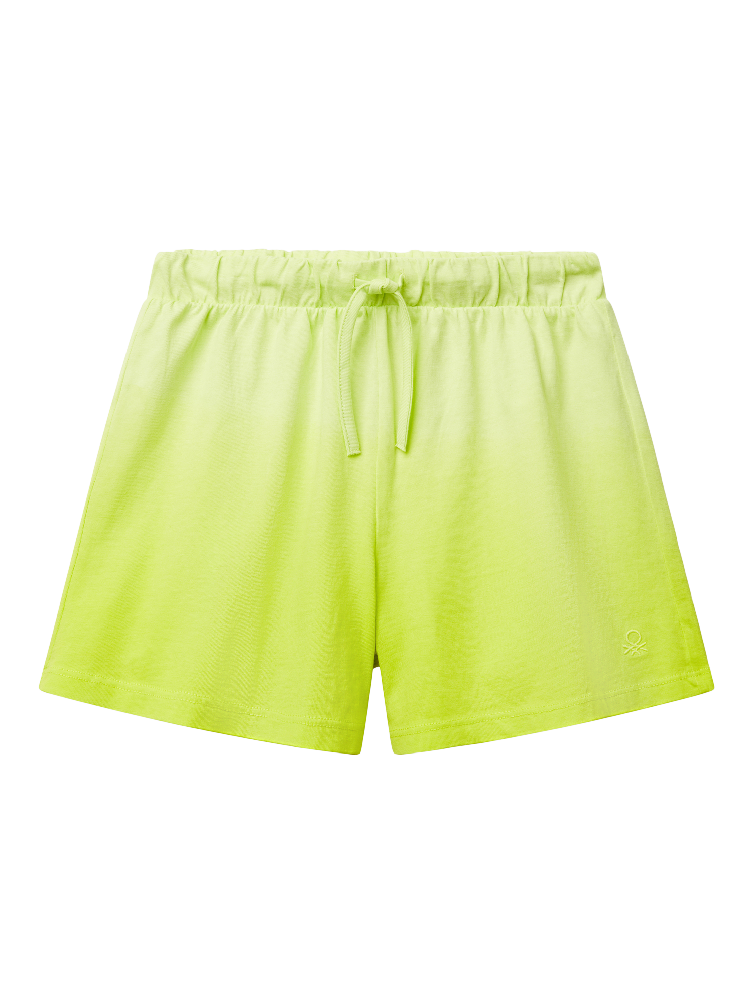 Product image 1 of 2, which shows Benetton Kids' Jersey Drawstring Shorts, Lime, 6-7 years