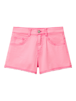 Benetton Kids' Cotton Five Pocket Frayed Shorts, Bright Pink