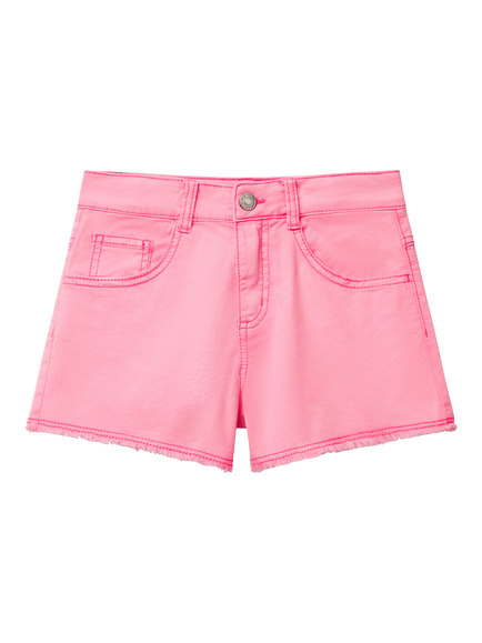 Benetton Kids' Cotton Five Pocket Frayed Shorts, Bright Pink