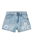 Benetton Kids' Embroidered Five Pocket Denim Shorts, Light Blue Denim