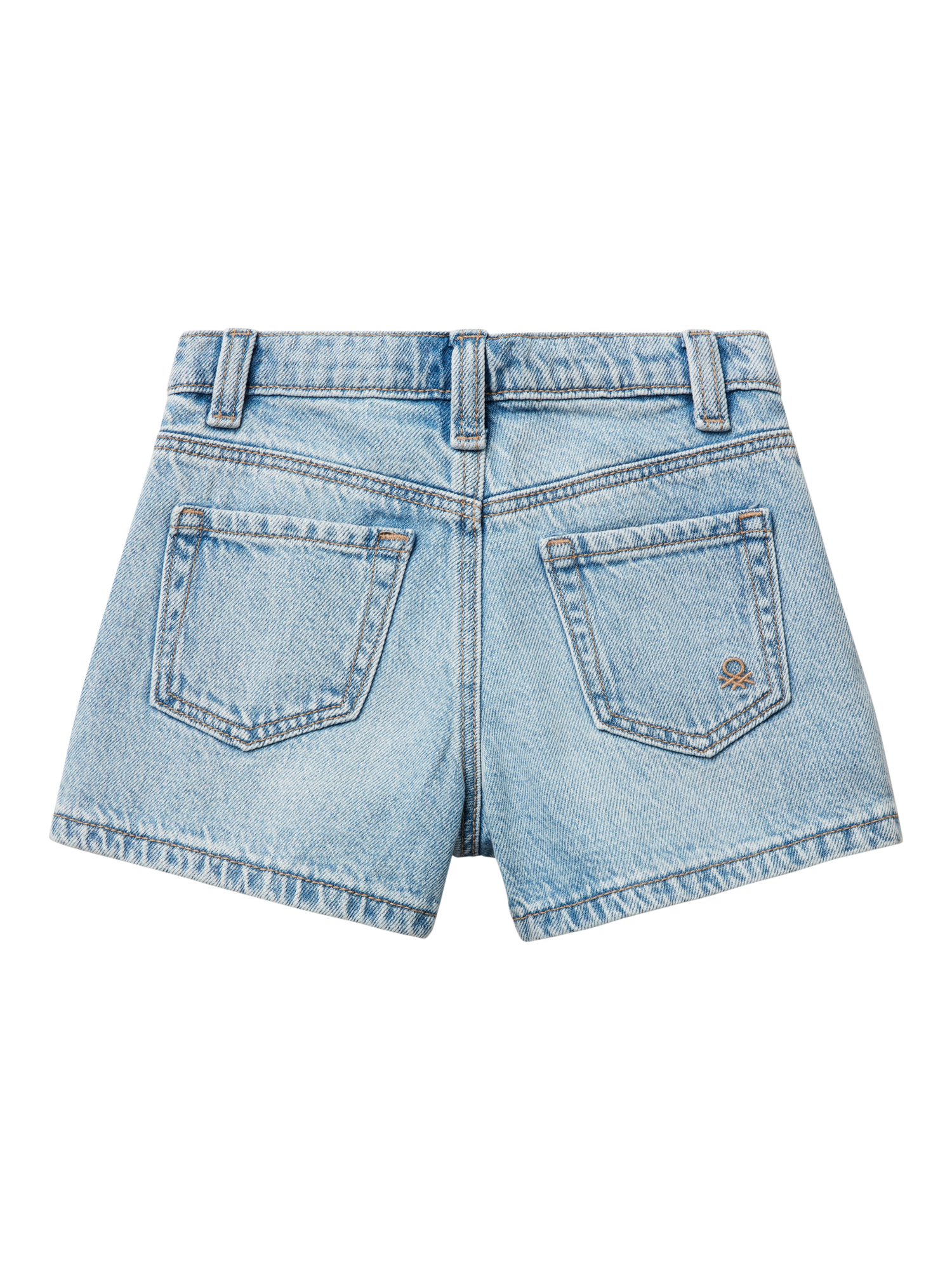 Product image 2 of 3, which shows Benetton Kids' Embroidered Five Pocket Denim Shorts, Light Blue Denim, 3-4 years