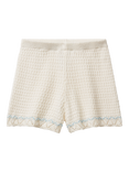 Benetton Kids' Cotton Crochet Elasticated Shorts, Off White