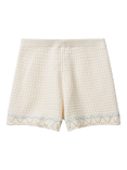 Benetton Kids' Cotton Crochet Elasticated Shorts, Off White