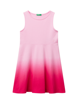 Benetton Kids' Cotton Sleeveless Dip Dyed Dress, Pink, Pink