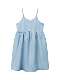 Benetton Kids' Shoulder Strap Flared Dress, Light Blue Denim, Light Blue Denim