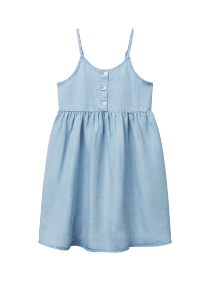 Benetton Kids' Shoulder Strap Flared Dress, Light Blue Denim, Light Blue Denim