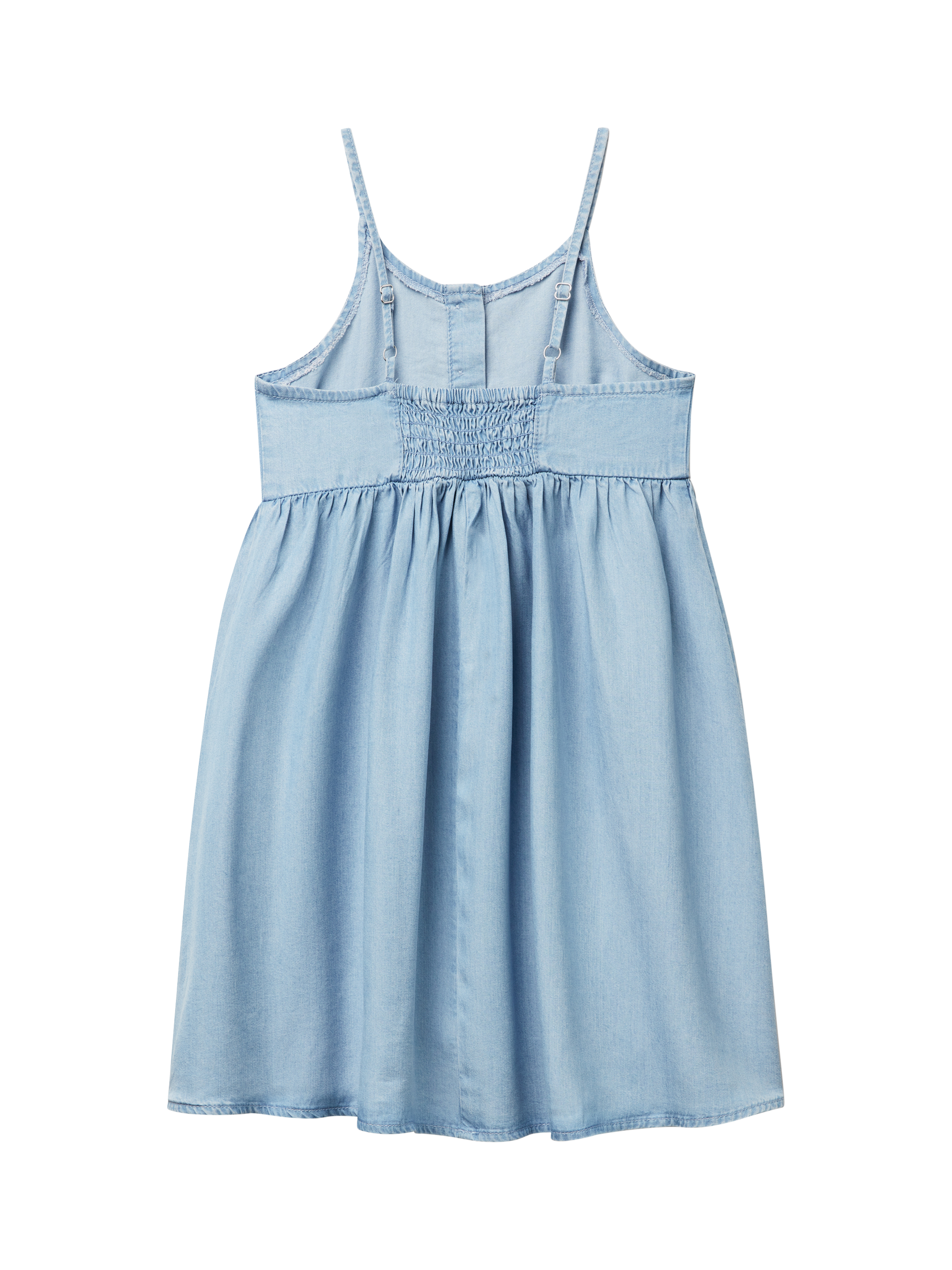 Product image 2 of 3, which shows Benetton Kids' Shoulder Strap Flared Dress, Light Blue Denim, 6-7 years