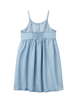 Benetton Kids' Shoulder Strap Flared Dress, Light Blue Denim - view 2, Light Blue Denim