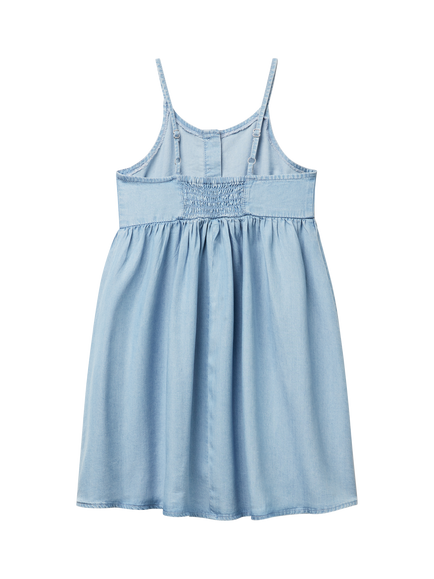 Benetton Kids' Shoulder Strap Flared Dress, Light Blue Denim - view 2, Light Blue Denim