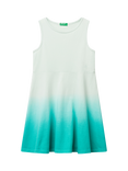 Benetton Kids' Cotton Dip Dyed Sleeveless Dress, Teal Green