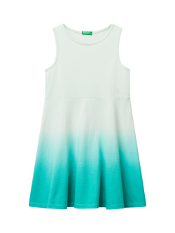 Benetton Kids' Cotton Dip Dyed Sleeveless Dress, Teal Green, Teal Green