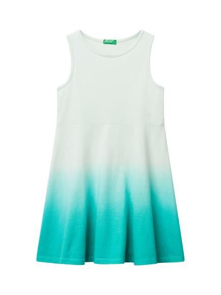 Benetton Kids' Cotton Dip Dyed Sleeveless Dress, Teal Green, Teal Green