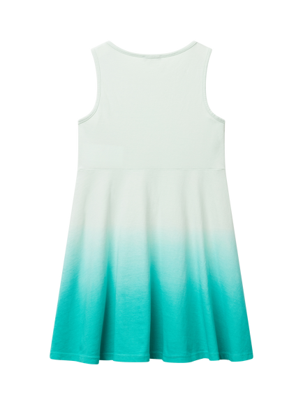 Benetton Kids' Cotton Dip Dyed Sleeveless Dress, Teal Green - view 2, Teal Green