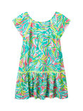 Benetton Kids' Short Sleeve Leaf Print Crochet Dress, Multicolor