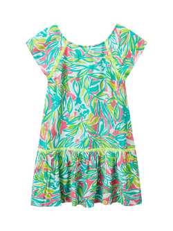 Benetton Kids' Short Sleeve Leaf Print Crochet Dress, Multicolor, Multicolor